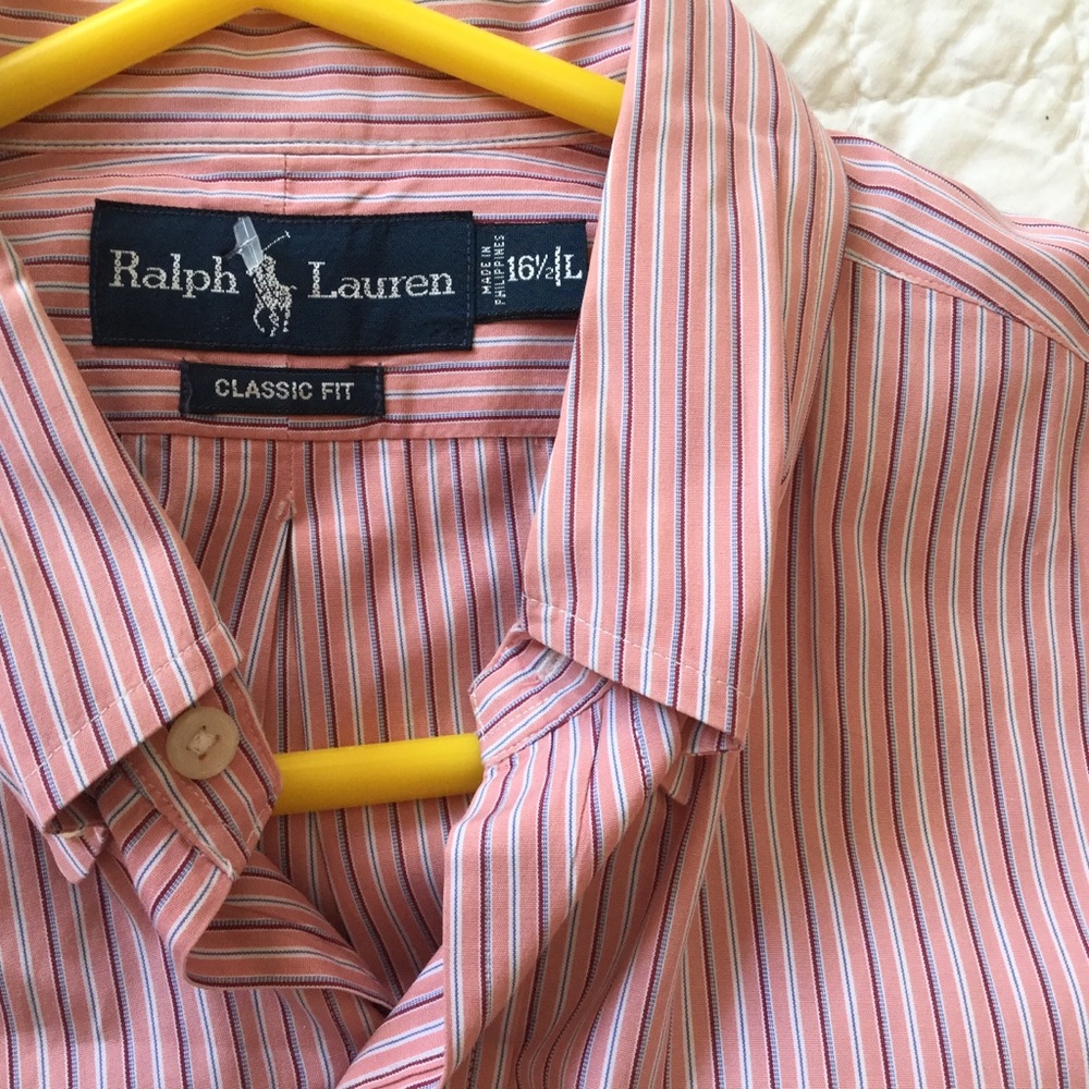 👔 Ralph Lauren Shirt Coed Button Orange & Navy EUC UniSex